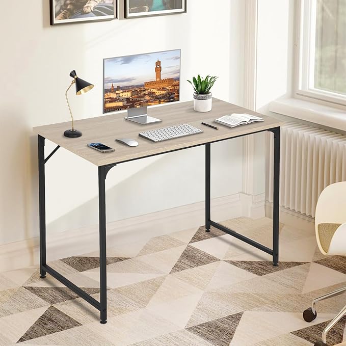 32 Inch Small Computer Desk, Metal-Framed Home Office Desk, Modern Study Table for Home Office Study and Writing,Nature