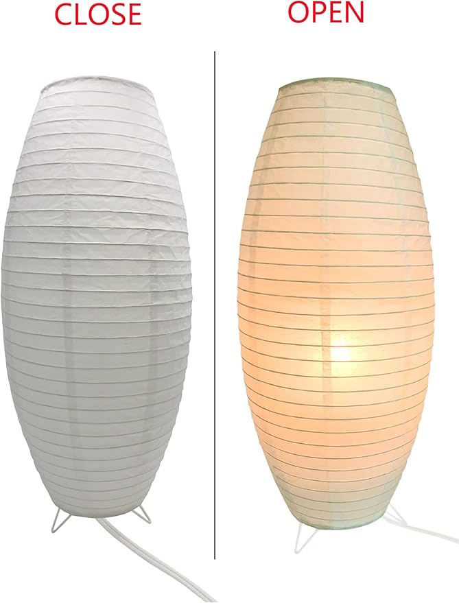 Paper Lamp Desk Lantern Table Lamps Rice Paper Bedside Nightstand Portable Small Light for Living Room Bedroom (1, 19.2"x8.5"x8.5")