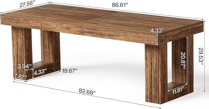 LITTLE TREE 86.6 Inches Extra Long Computer Desk, Industrial Two Person Desk, Wooden Double Desk, Simple Study Writing Table for 2 People, Large Business Workstation for Home Office, Rustic Brown
