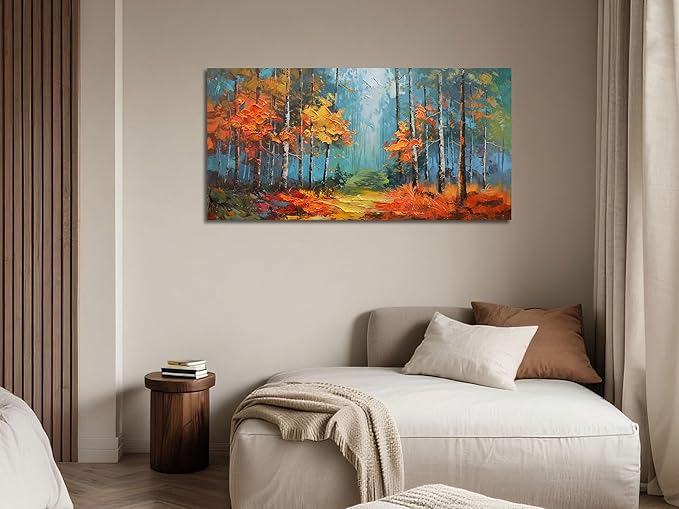 Arjun Nature Wall Art for Living Room, Landcape Canvas Forest Painting for Bedroom, Framed Textured Reddish Artwork Large Picture Dining Room Kitchen Home Office Wall Decor 40"x20"
