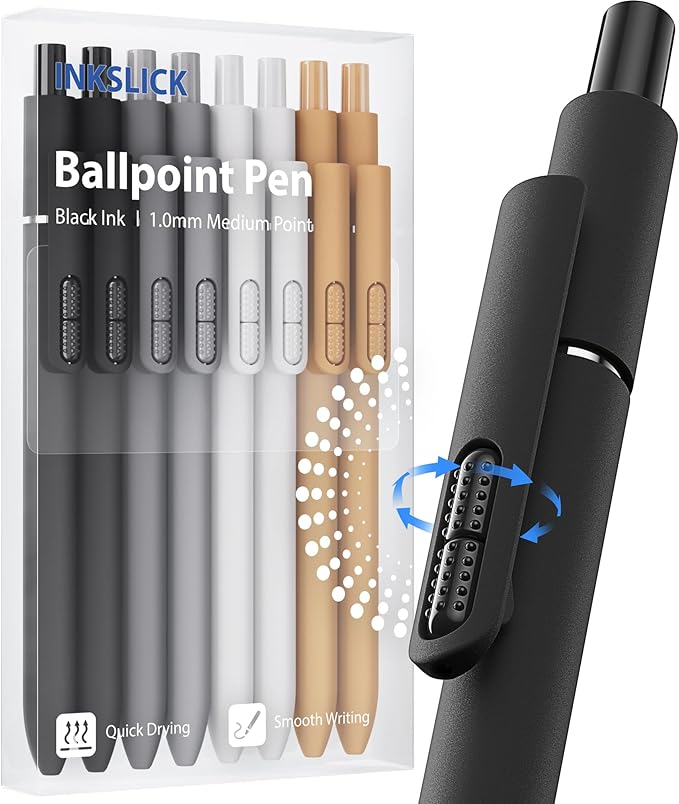 8 Pcs Black Ballpoint Pens - 1mm Medium Point Black Ink Pens | Smooth Writing Ball Point Pen for Men Women (Classic-8 pcs)