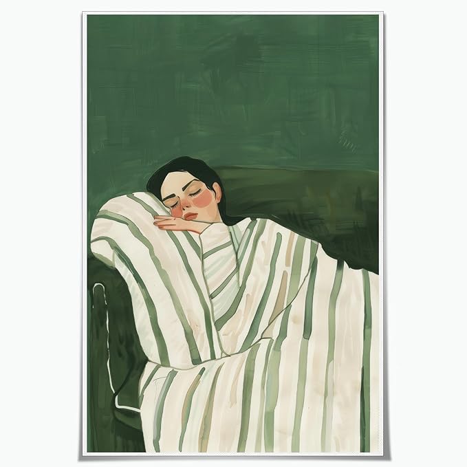 ZHGYGBN Abstract People Canvas Wall Art for Room Aesthetic Minimalist Print Sleeping Woman Picture Woman Lying On Couch Poster for Living Home Bedroom Decor 16X24Inch Unframed Modern Emerald Green