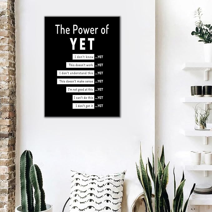 DINGFUN The Power of Yet Inspirational Poster Wall Art Motivational Entrepreneur Quotes Printed on Canvas Picture Painting Artwork for Modern Home Classroom Hallway School Ready to Hang [24''Wx36''H]