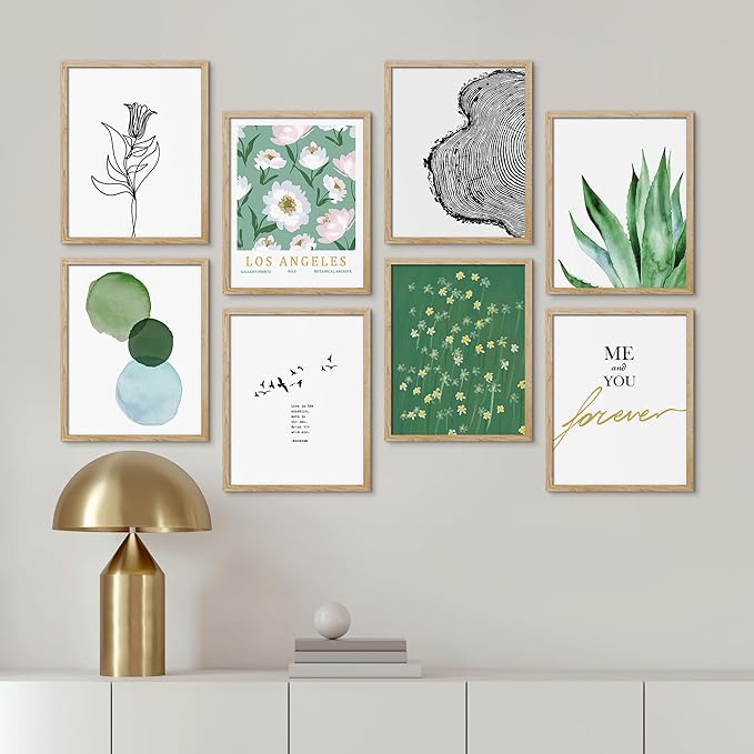 SIGNWIN Framed Poster Bathroom Decor, Wall Art Room Decor Multicolor for Living Room, Bedroom, Office Green Snake Plant Paint Stroke Flowers Nature Abstract Shapes - 8"x10"x 8 Natural