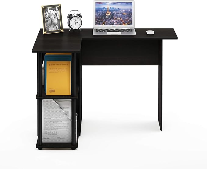 Furinno Abbott L-Shape Computer Desk with Bookshelf, Espresso/Black