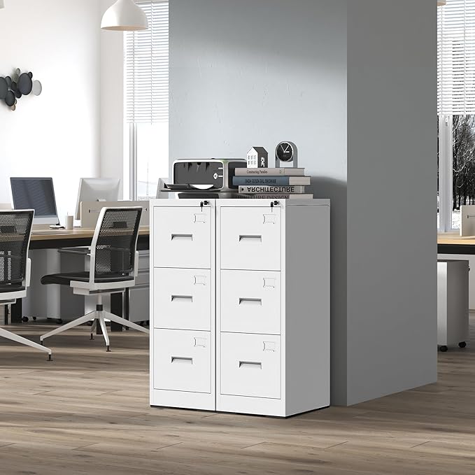 3 Drawer File Cabinet with Lock,White Metal Filing Cabinets for Home Office,Steel Vertical File Cabinet,Heavy Duty Metal Storage Cabinet for A4/Letter/Legal Size Files,Assembly Required
