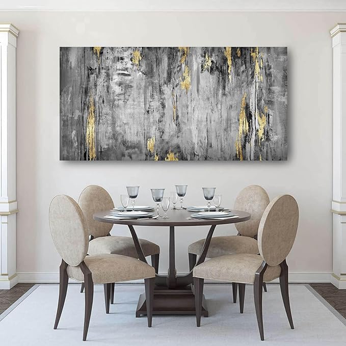 Kureful Large Abstract Canvas Wall Art Black and Grey Artwork 29"x58" Large Painting Canvas Wall Art for Living Room Wall Office Decor
