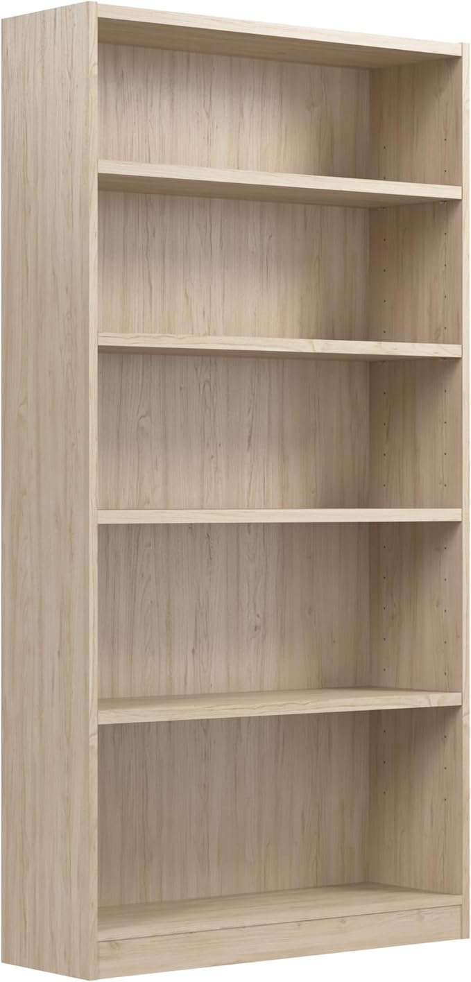 Bush Home Universal Tall 5 Shelf Bookcase in Natural Elm, Vertical Storage and Display Bookshelf for Home Office or Living Room Organization