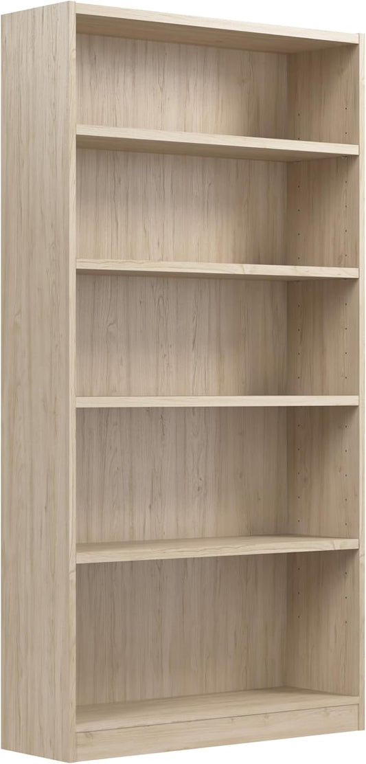 Bush Home Universal Tall 5 Shelf Bookcase in Natural Elm, Vertical Storage and Display Bookshelf for Home Office or Living Room Organization