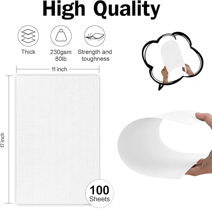 11x17 Linen Cardstock, Goefun 80 lb White Textured Cardstock Linen Paper for Printing，Invitations, Menus, Posters, Arts & Crafts and Business Cards, 100 Sheets