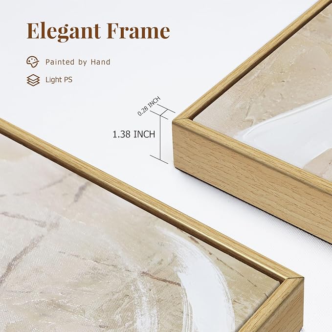 Zessonic Neutral Abstract Wall Art Minimalist White Brown Pastel Paint Strokes Shapes Textured Framed Wall Decor Large Canvas Paintings- Living Room Bedroom Office Modern Neutral 24"x36" 3 piece