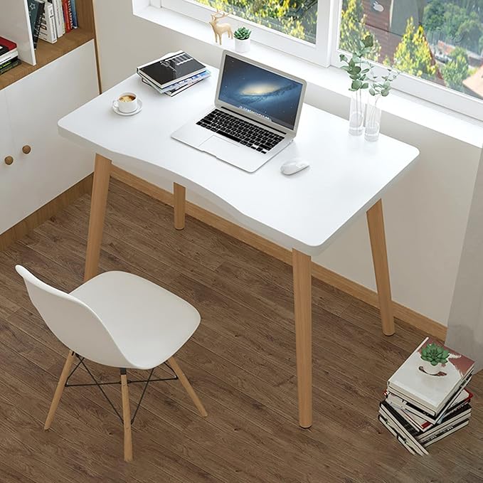 27.5 Inches Small Computer Desk for Home Office,Modern Simple Style for Home Office Study,Study Student Writing Desk,Home Office Desks,4 Curved Table Corner Protection,White (White)