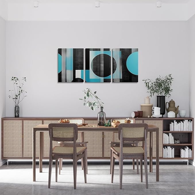 jejeloiu 12"x16"x3pcs Office Decorations Artwork Posters Modern Geometric 3 Piece Canvas Wall Art for Living Room Bedroom Blue Abstract Art Picture Wall Decor