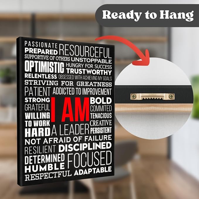 HoneyKICK "I AM Office Wall Art Motivational Canvas, 12" W x 16" H, Inspirational Wall Decor Print for Bedroom, Gym, Men, Boys, Teens (Wrapped Canvas)