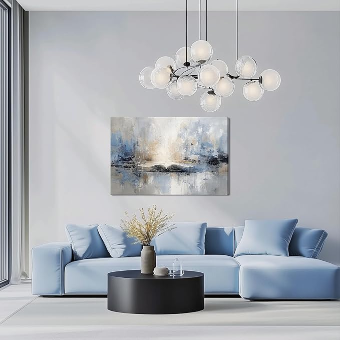 XRZ Abstract Wall Art – Blue and Beige Scripture Canvas – Christian Wall Decor for Living Room Bedroom Office – 36x24 Inch