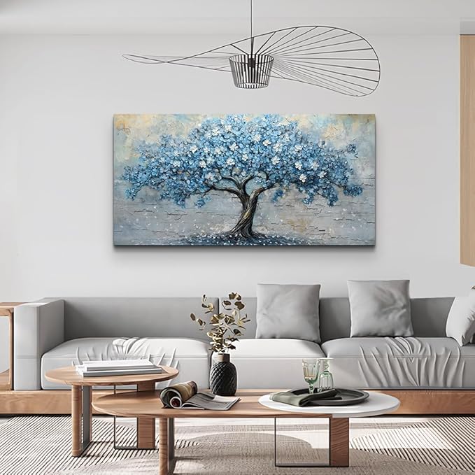 Wapluam Living Room Vintage Wall Art Large Canvas Wall Decor Art For Bedroom Office Decorations Blue Tree Wall Paintings Abstract Wall Pictures Artwork Ready To Hang Modern Farmhouse Home Wall Decor
