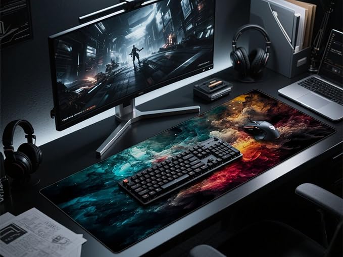 Large Gaming Mouse Pad Desk Mat with Superior Micro-Weave Cloth, XXL Big Mousepad with Stitched Edges, Anti-Slip Desk Keyboard Pad for Gaming, Office and Home