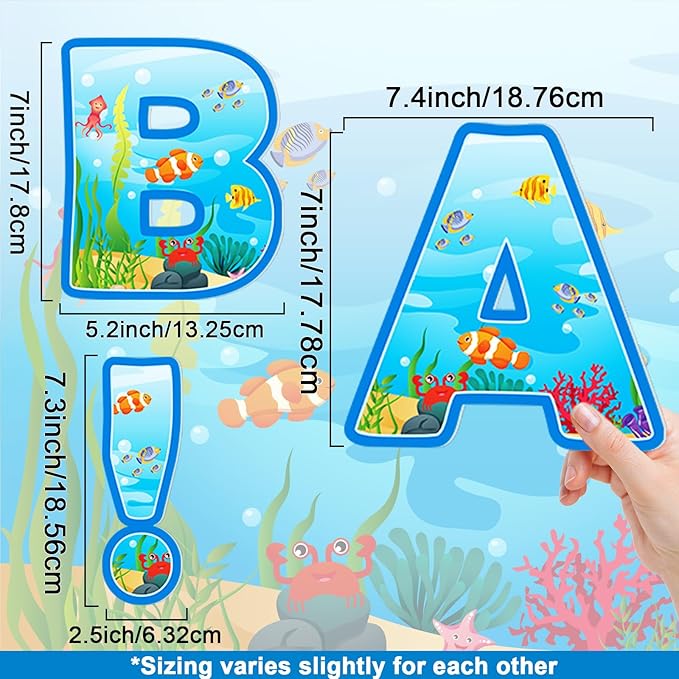 150 PCS Large 7" Bulletin Board Letters Set, Under the Sea Themed Party Classroom Alphabet Cutouts Letters for Bulletin Board Display Home School, A Great Helper to Inspire Students' Learning Interest