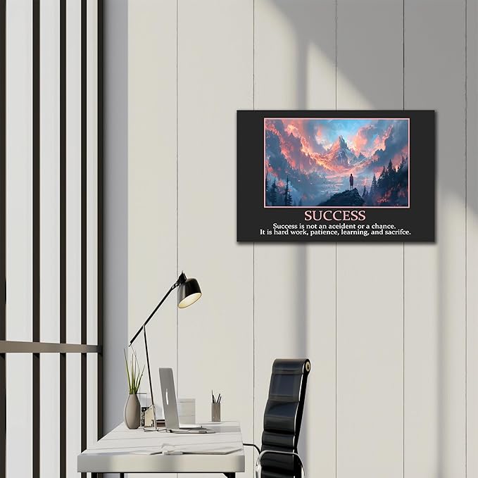UZMKM - Office Wall Art, Motivational & Inspirational Quotes Canvas Wall Art for Home Office Wall Decor, Positive Quote Wall Decor, SUCCESS Words Poster Frame for Company Wall Decor 24x36 Inch