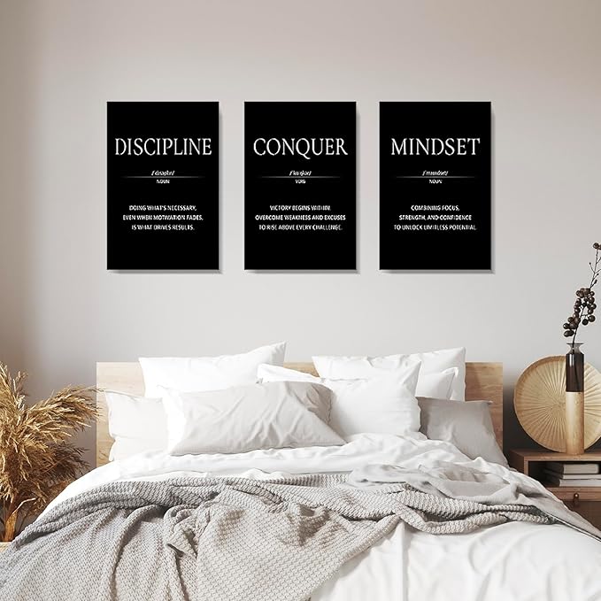 LMGOV Large Motivational Wall Art Office Decor,16" x24" Inspirationat Framed Canvas Paintings for Bedroom, Black and White Wall Picture for Men for Living Room, Bathtoom, Dorm, Gym (3 piece)