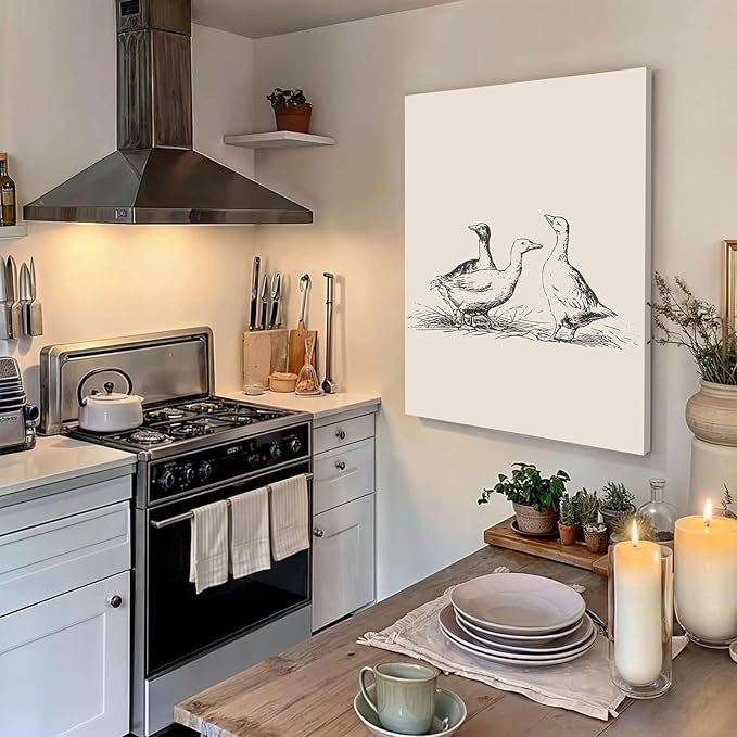 Framed Vintage Duck Canvas Wall Art Minimalist Abstract Animal Picture for Wall Decor Antique Vintage Painting Farmhouse Wall Decor Country Farm Animal Artwork for Living Room Decor, Ready to Hang