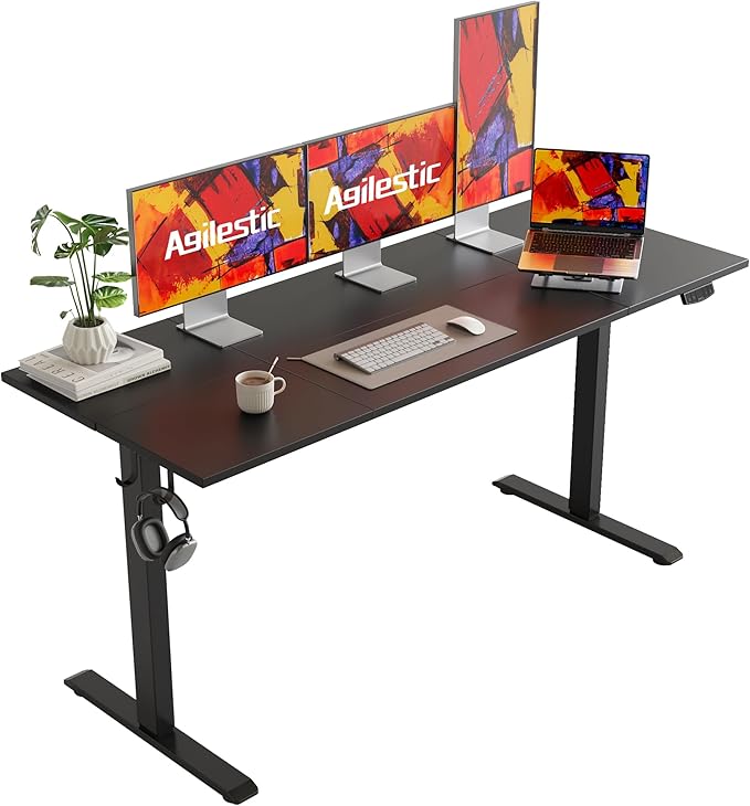 Agilestic Electric Standing Desk, Large 63 x 24 Inches Height Adjustable Desk, Sit Stand up Desk for Work Office Home, Splice Board, Black
