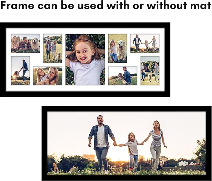 Americanflat 12x30 Collage Picture Frame with Polished Plexiglass - Multi Picture Frames Fit One 8x10 and Eight 5x7 Photos or Use as One 12x30 Frame - Signature Collection - Black