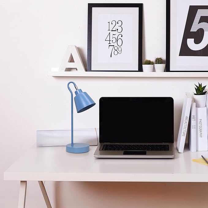 Simple Designs LD1079-BLU 16" Sleek Essentials Metal Looped Desk Task Lamp with Adjustable Shade, for Office, Desk, Nightstand, Dorm, Blue