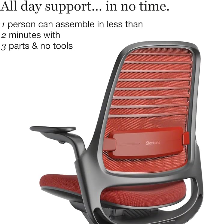 Steelcase Series 1 Office Chair - Ergonomic Work Chair with Wheels for Carpet - Helps Support Productivity - Weight-Activated Controls, Back & Arm Support - Easy Assembly - Scarlet