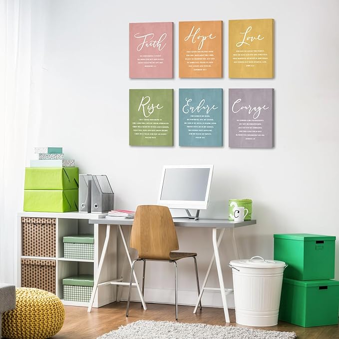CHDITB Scripture Religious Wall Decor, Faith Poster,Christian Home Artwork, Bible Verses Art Print Set Of 6(12x16 Inches) Christian Wall Art For Prayer College Dorm Room Decoration
