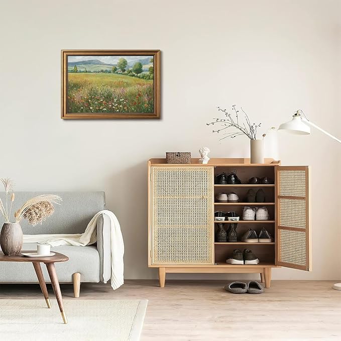 Gold Framed Wall Art Vintage Flower Canvas Wall Art Floral Countryside Landscape Wildflower Artwork Prints Picture for Living Room Bedroom Farmhouse Bathroom Office Decor, 16x24