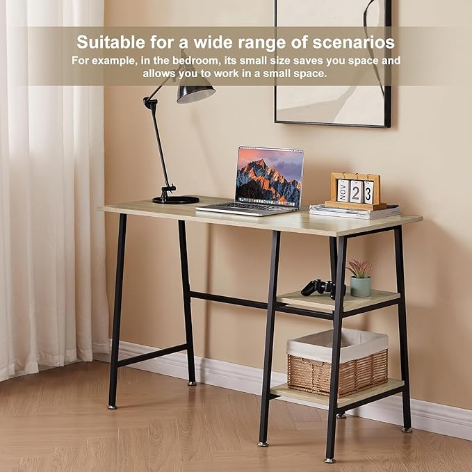 VECELO 43 Inch Computer Desk Writing Study Work Office Table Modern Desk with Shelves Wooden Desk for Home Bedroom,Oak Desk