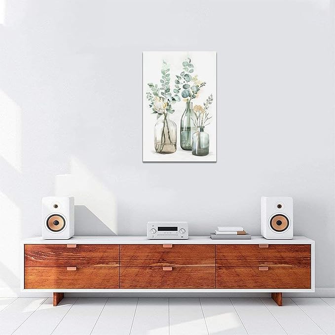 Botanical Bathroom Wall Art Rustic Green Plant Pictures Wall Decor Botanical Canvas Country Print Painting Modern Decoration Artwork for Bathroom Living Room Bedroom Office Framed 16"x24"
