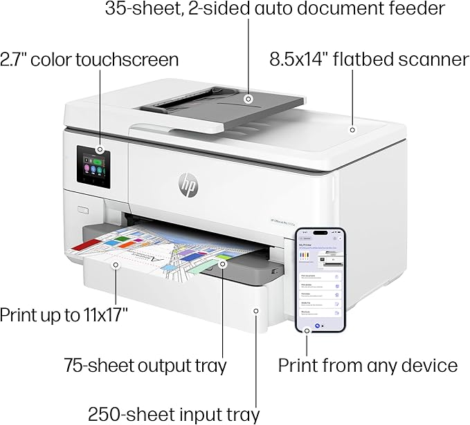 HP OfficeJet Pro 9720e Wide Format Wireless All-in-One Color Inkjet Printer, Print, scan, Copy, ADF, Duplex Printing Best for Office, 3 Month Instant Ink Trial Included, AI-Enabled (53N95A)