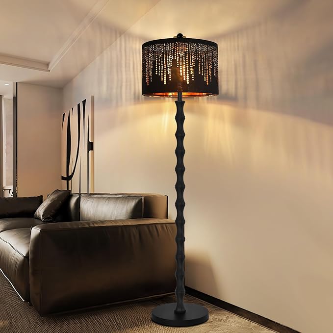 Vintage Floor Lamp for Living Room Bedroom,Farmhouse Rustic Floor Lamps,Modern Standing Tall Lamp with Black Unique Lampshade,Gothic Mid Century Iron Floor Lamp for Office Corner Decor
