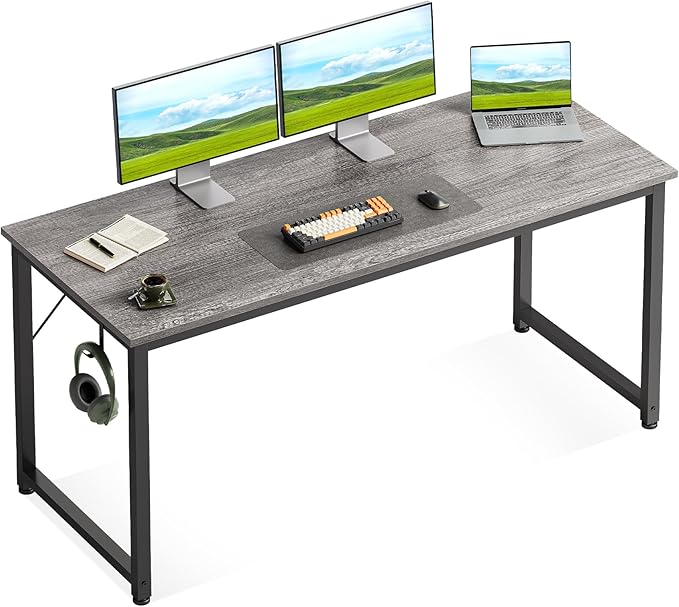 Casaottima 54 Inches Small Computer Desk, Work Study Table for Home Office, Kids Student Writing Desk with Headphone Hooks, Grey