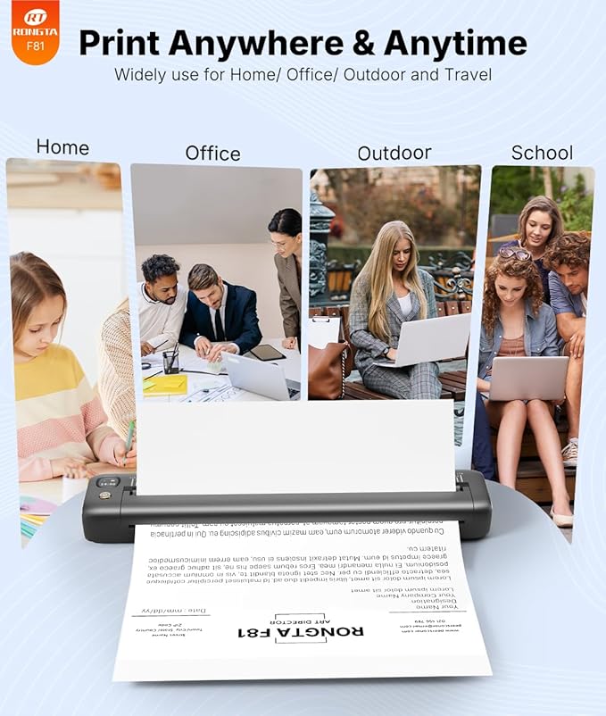 Rongta Portable Printers Wireless for Travel, Bluetooth Mobile Printer, Thermal Inkless Printer for School/Office/Home Use, Compatible with Android,iOS & Laptop (Gray)