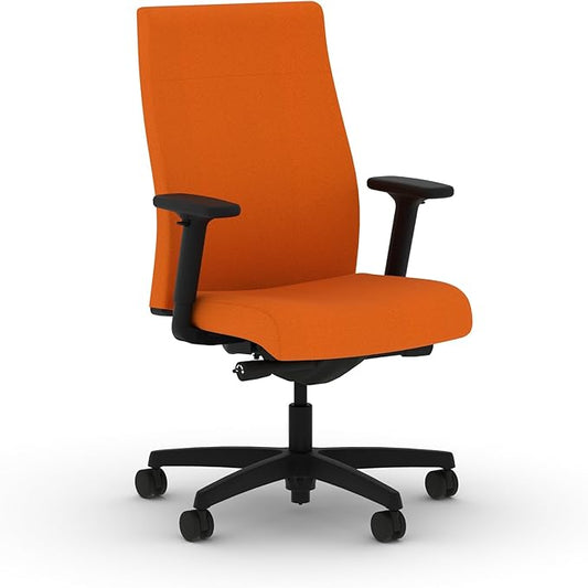 HON Ignition 2.0 Fabric Office Chair, Upholstered, Adjustable Arms, Advanced Synchro-Tilt Recline Executive Ergonomic Office Chair, Black Frame, Apricot