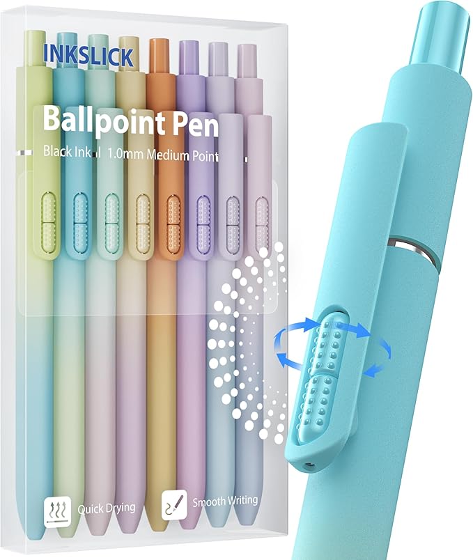 8 Pcs Black Ballpoint Pens - 1.0mm Medium Point Smooth Writing Black Ink Ball Point Pens | High-end Long Lasting Retractable Pen for School, Home, Office (Gradient-8pcs)