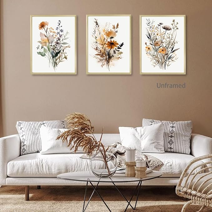 Bwodke Wildflower Poster Watercolor Botanical Floral Wall Art Colorful Canvas Prints Set of 3 Modern Minimalist Pictures Decor Painting Bedroom Bathroom Living Room Unframed 16"x24"