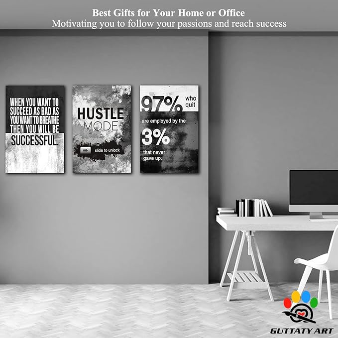 Office Wall Art-3 Panel Motivational Art, Inspirational Quotes Canvas for Home Office, Positive Quote Frame for Company Wall 24'x36'x3Pcs