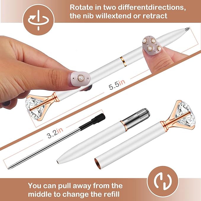 PASISIBICK White Diamond Pens Pack of 20 Bling Diamond Gem Pen Décor Gifts for Women Bridesmaid Coworkers Bulk Crystal Metal Ballpoint Pens Black Ink(20 PCS White)
