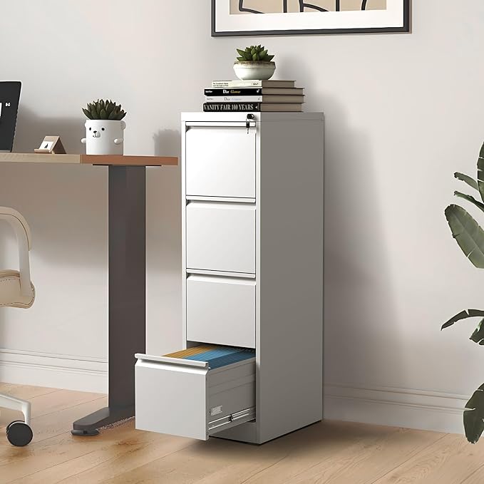 4 Drawer File Cabinet with Lock, Metal Filing Cabinet for Home Office, Vertical File Cabinet for Letter/Legal/A4/F4 Documents, Easy to Assemble Steel Storage Cabinet