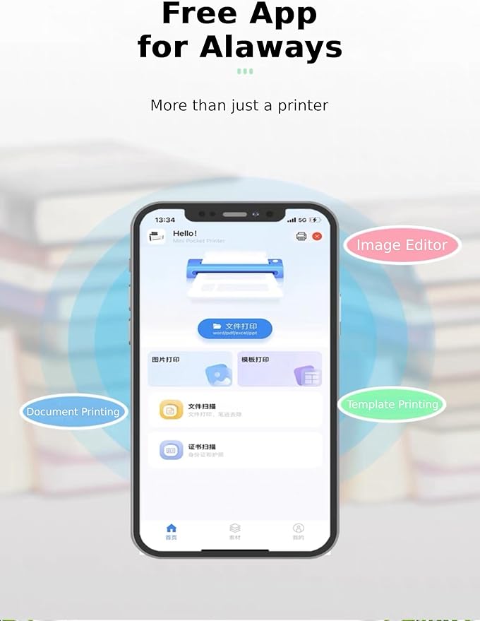 Bewinner A4 Mini Printer - Bluetooth 5.2 200dpi Inkless Portable Thermal Printer, USB Rechargeable Printing Machine with 7 Printing Size for Home Work Travel