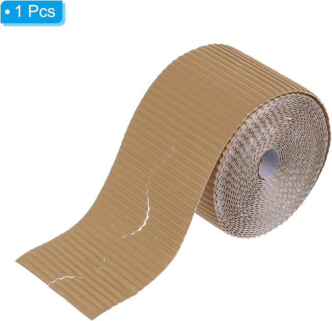PATIKIL 3.9inch x 49.2ft Bulletin Board Border, Scalloped Trim Paper Corrugated Paper for Locker Classroom Decor Black White Cork Poster Boards, Light Brown