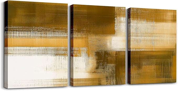 jejeloiu Yellow Abstract Art 3 Piece Canvas Wall Art for Living Room Bedroom Modern Art Picture Wall Decor 12"x16"x3pcs Abstract Oil Painting Office Decorations Artwork Posters