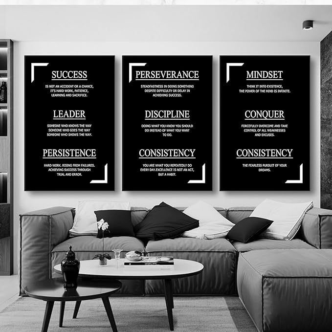 3 Pieces Motivational Success Quotes Inspirational Canvas Wall Art Picture Painting Hustle Believe Strength Poster Print for Living Room Office Gym Wall Decor Stretched and Framed [72''Wx36''H]