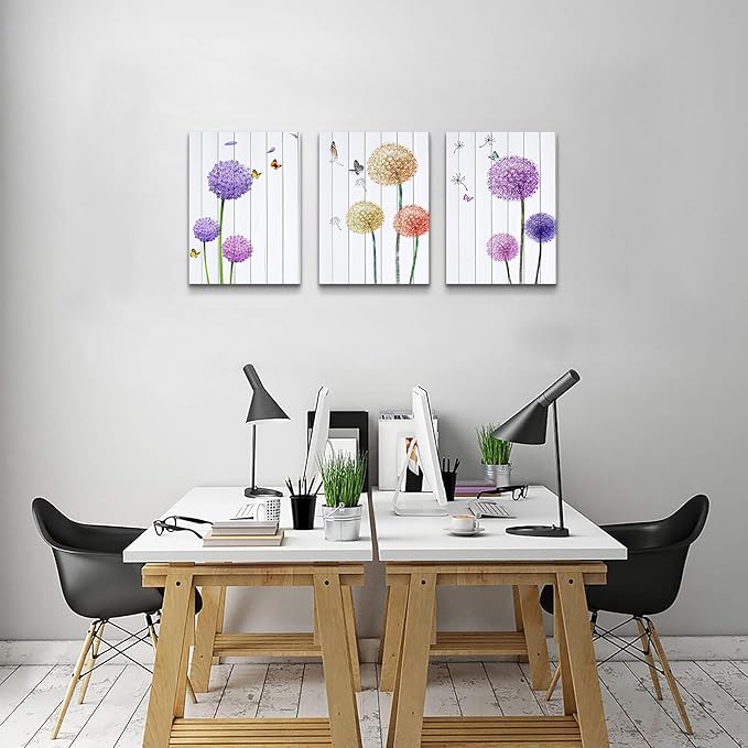 MHARTK66 Wall Art for Bedroom Wall Art Set of 3, Minimalist Wall Art Colorful Dandelion Canvas Artwork Paintings, Abstract Botanical Pictures for Modern Farmhouse Kitchen Bathroom Office,12"x16"