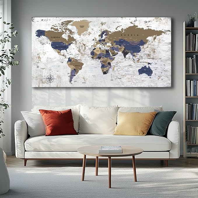 ZEYDRT Wall Art 40" x79 map of the World Painting Canvas Wall Art for Office Living Room world map Art Canvas Art Wall Decorations Prints for Background for Home Office Decoration
