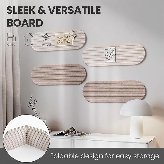 Bulletin Board, 24'' X 8'' Cork Board Alternative, 4 Pack Felt Bar Strips Board with Pushpins, Foldable Felt Notice Vision Board Photo Display Board for Office Home School Wall